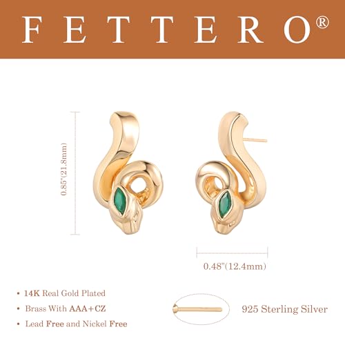 FETTERO Stud Earrings for Women - 14K Gold Plated CZ Hypoallergenic Earrings Studs Dainty Black CZ Leaf Gold Earrings for Women Trendy Statement Jewelry