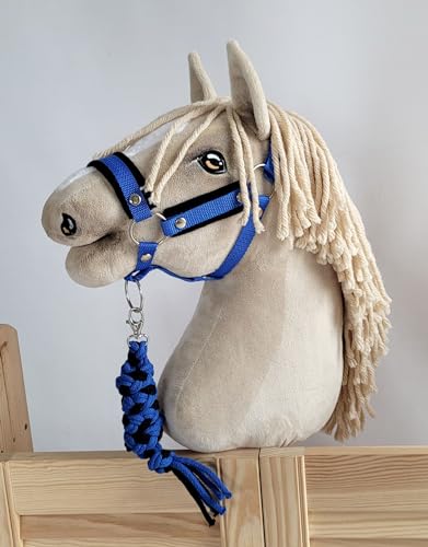 Hobby Horse Cabestro A3 con corbata negra y azul para lucir en entrenamientos de salto