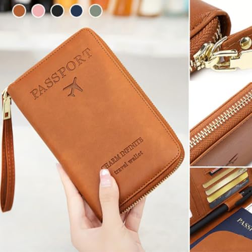 Similarbe RFID Passport Holder, Multi-Functional RFID Passport Wallet, Anti-Theft Simple Plain Leather Card Holder With Blocks All Electronic Scans, Slim Yet Fits All Essentials (Q)4