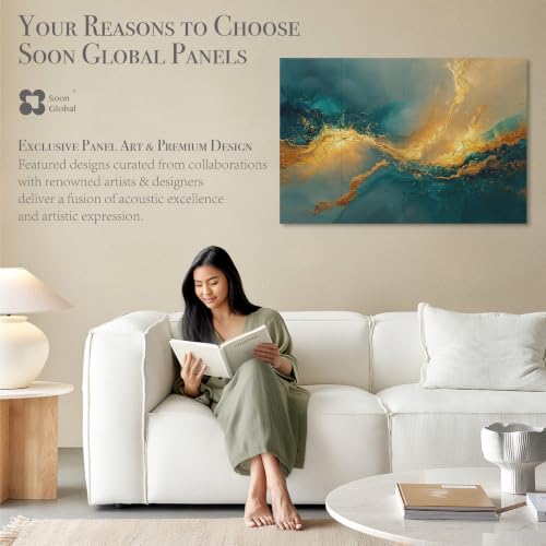 Image of Soon Global Acoustical Wall Panels, 48 X 32 Inches Art Acoustic Panels, Decorative Acoustic Panels, Acoustic Wall Panels, Sound Absorbing Wall Art, Oceanic Gleam