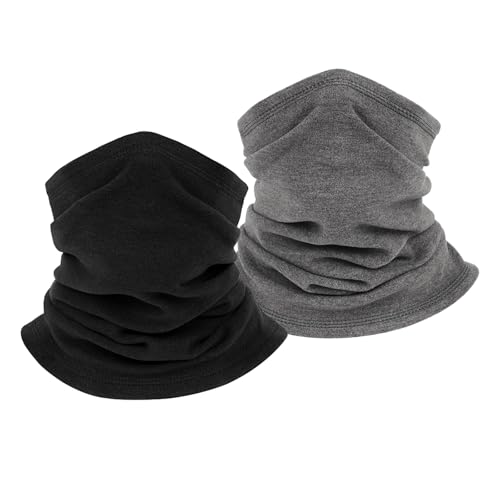 SEFIRST 2 Pièces Tour de Cou pour Femme et Homme, Cache Cou, Gaiter Masque Cagoule Cache-Cou Hiver écharpe Coupe-Vent Ski Élastique Épais Snood pour Moto Ski Marche Course Voyage, Noir et Gris