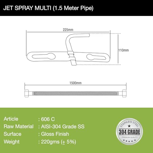 Image of LIPKA 1.5 Meter Multi Jet Spray with Pipe for Toilet Commode Seat | 304 Grade Stainless Steel | Toilet Bidet Jet Hands Free Jet Spray /Health Faucet Toilet Commode Jet Spray Set