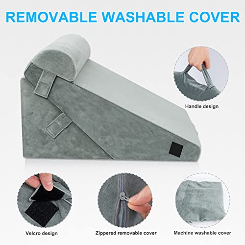 Howhom Bed Wedge Pillow, Adjustable Folding Orthopedic Wedge Pillow, Memory Foam Incline Cushion System For Snoring, Allergies, Reading, Sleeping, Acid Reflux, Reduce Neck And Back Pain, Grey #TOP3