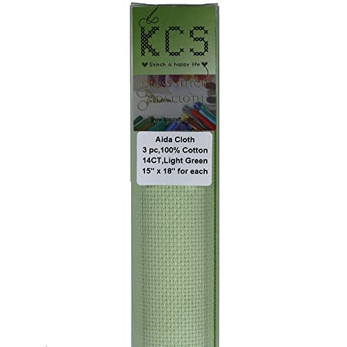 Image of KCS 3 pc of 15 inch x 18 inch Counted Cross Stitch Cotton Aida Cloth Needlework Fabric,14CT,Light Green