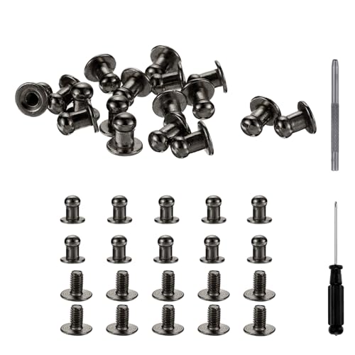 QUARKZMAN Viti a Bottone a Testa Tonda 5mm Rivetti in Pelle in Lega con Punzone Cavo Cacciavite per Riparare Decorare Tessuti Abbigliamento Scarpe Borse Fai Da Te, Argento