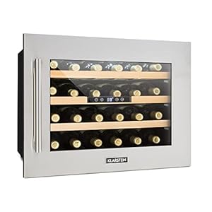 Klarstein Vinsider 24D – wijnkoeler, drankkoeler, minikoelkast, 3 houten inzetstukken, temperatuur regelbaar, 1 koelzone, LED-binnenverlichting, 24 flessen, roestvrij staal, zilver