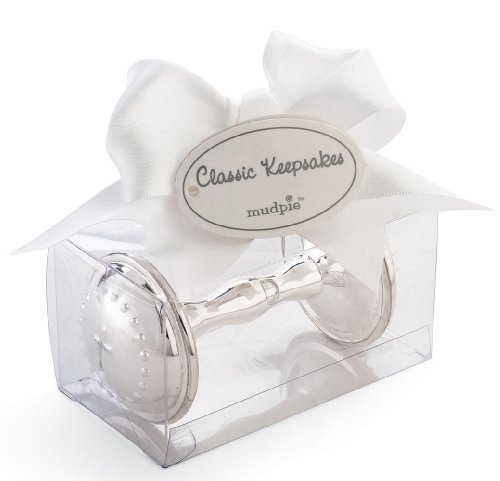 Mud Pie Baby Classic Keepsakes Silver-Plate Rattle, Cross