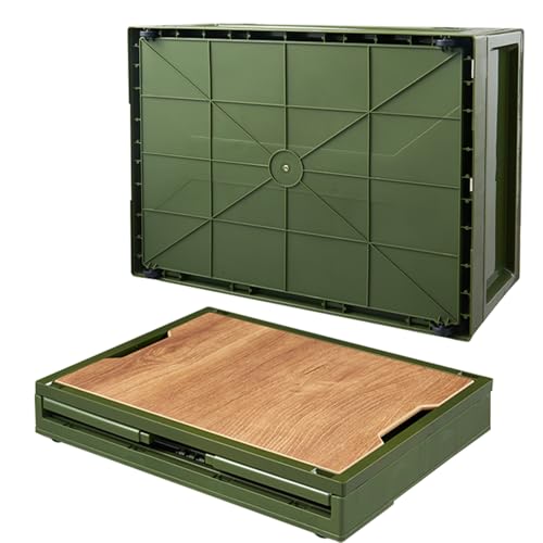 RMAN 2er Set Campingbox 38L Camping Zubehör Faltbar Kunststoff Aufbewahrungsbox mit Deckel mit 4 Rollen Campingschrank Kofferraum Organize für Reisen im Freien, Camping, Familie - Grün
