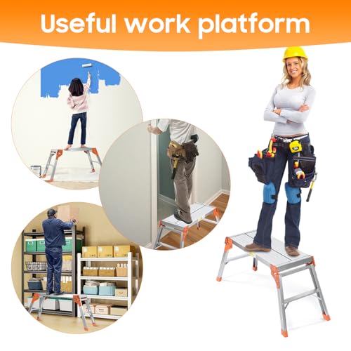 LEADALLWAY Work Platform Aluminum 30\"x12\"x20\" Step Ladder Heavy Duty Foldable Aluminum Platform 440 Lbs Capacity