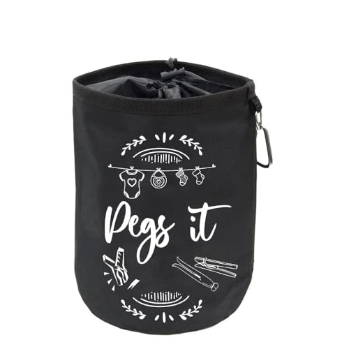 pegs it Peg Bag for Washing Line Waterproof and Weatherproof for Securing up to 300 Clothes Pegs for Washing line Hanging Clothesline Peg Bags - Black (Modern)