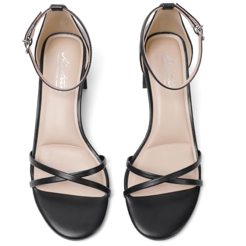 Image of Mostrin Chunky Heels for Women Round Open Toe Strappy Heeled Sandals Ankle Strap Dressy Block Low Heels for Party Wedding Prom Daily
