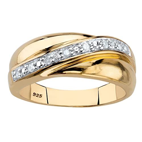 PalmBeach Men's Yellow Gold-plated Sterling Silver Round Genuine Diamond Diagonal Wedding Band Ring (1/8 cttw, I Color, I3 Clarity) Sizes 8-16
