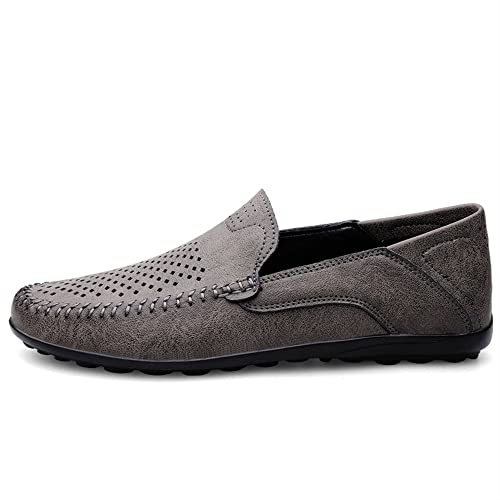 Mens Loafers Shoe Moccasins Shoes Lightweight Breathable PU Leather Comfortable Anti-Slip Flexible Casual Fashion Slip On(Grey,10 M US)3