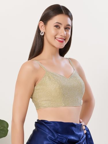Image of Vamas Women's Shimmer Sleeveless Saree Blouse | Sweetheart Neck Padded Crop Top Blouse Designer Blouse for Lehenga & Saree | Available in Gold, Copper, Silver & Black