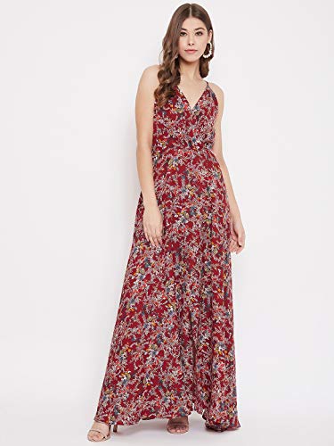 Image of Berrylush Red Solid V Neck Maxi Dress