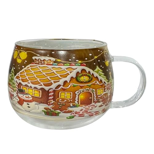 Christmas Mugs | Christmas Transparent Painted Glass Mug | 300ml Festive Beverage Containers Holiday Drinking Glassware for Hot Cocoa Latte Cold Drinks Milk Wine Beverages