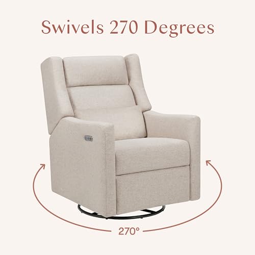 Image of Babyletto Kiwi Plus Electric Recliner Glider in Performance Beach Eco-Weave | GREENGUARD Gold & CertiPUR-US Certified - Power Recliner Rocking Nursery Chair w / USB Ports - 270 Swivel