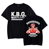 JSZHCB Anime Hajime No Ippo Merch Kamogawa Boxing Gym Estampada tee,Camiseta de Manga Corta para Mujer y Hombre,Negro,XS
