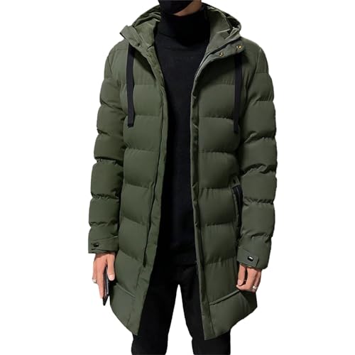 Men's Hood Long Puffy Quilted Jacket Full Zip Windproof Winter Warm Lightweight Puffer Coat Thicken Outerwear Coat Army Green XX-Large