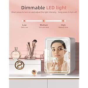 Skincare Fridge With Dimmable LED Light Mirror, 4L Makeup Mini Fridge for Bedroom, Car, Office & Dorm, Cooler & Warmer, Portable Small Refrigerator for Cosmetics, Skin Care and Food, White Skincare Fridge With Dimmable LED Light Mirror 4L Makeup Mini Fridge for Bedroom Car Office Dorm Cooler Warmer Portable Small Refrigerator for Cosmetics Skin Care and Food White