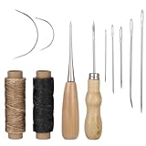 LXUEJIE Ledergarn Ledernadel Set, Leder Nähset 2 Rollen Wachsfaden Nähnadeln Nähahle Leder-Faden Sattlernadel Nähgarn Gebogene Nadel Leder Nähwerkzeug für Lederreparatur Sewing Reparieren