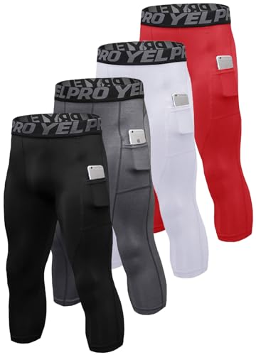 3/4 Pack Men's Compression Pants 3/4 Workout Dry-fit Baselayers Underwear Sport Tights Running Athletic Leggings Capris