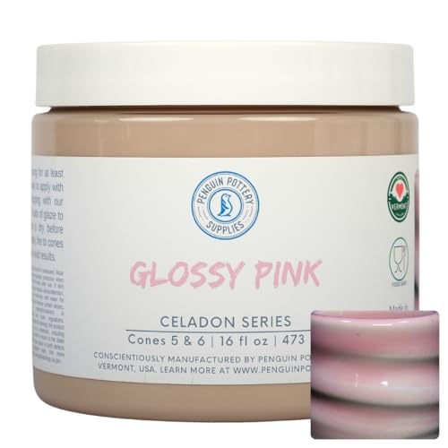 Penguin Pottery - Celadon Series - Glossy Translucent Pink - Mid Fire Glaze, High Fire Glaze, Cone 5-6 for Mid Fire Clay, High Fire Clay - Ceramic Glaze Pottery (1 Pint | 16 oz | 473 ml)