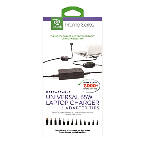 Retrak 65W Universal Ac Laptop Charger, Retrak Laptop Charger With 13 Adapter Tips, Retractable Universale Laptop Power Adapter Charger, Ultrabook/Notebook/Netbook Wall Charger, Etchgnbunn2 #TOP5