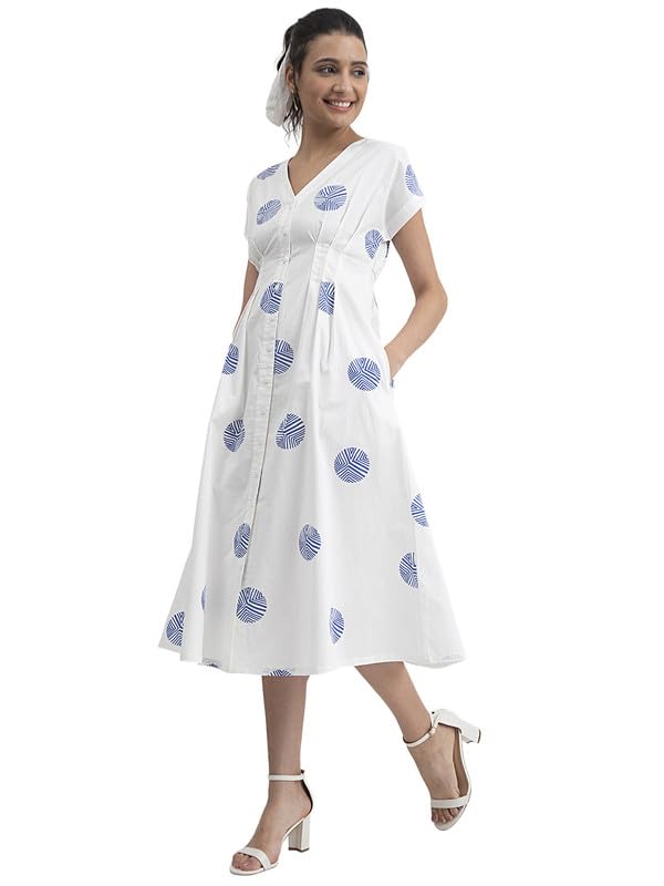 Sleeveless Casual Cotton Poplin Dress | Comfort Fit Calf Length Dress-image-40