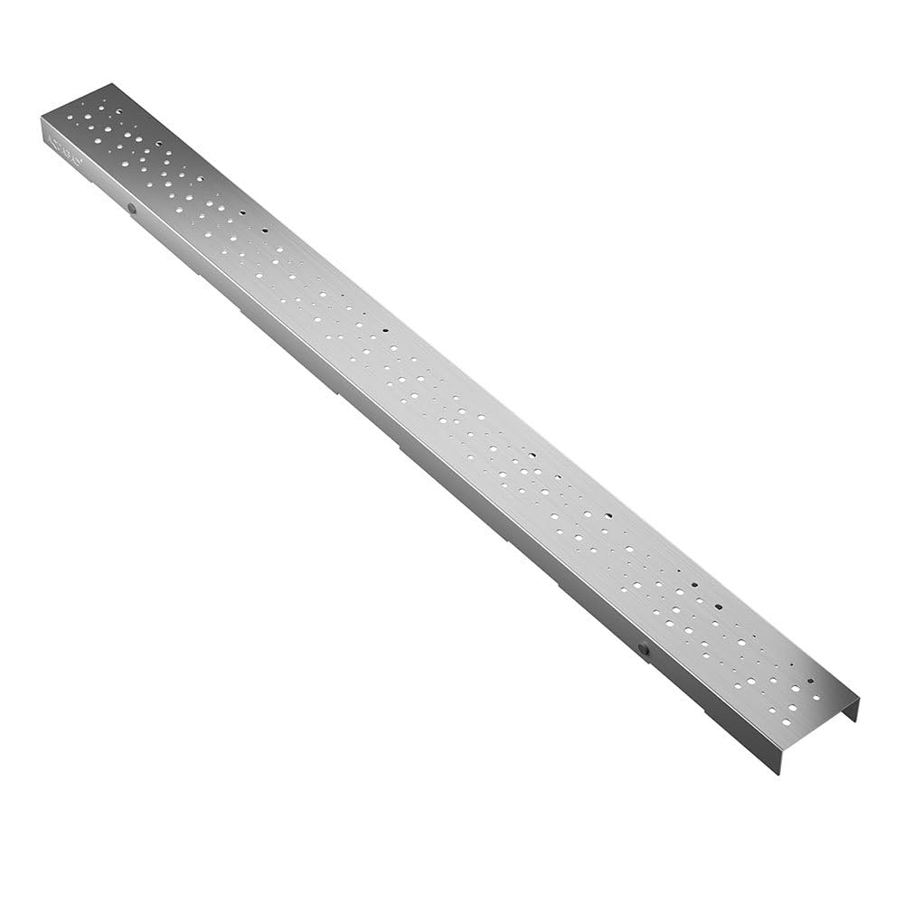 Aquabad SDS Pro odpływ liniowy ze stali nierdzewnej z syfonem | Rozmiar: 90 cm | Odprowadzenie wody: pionowo w dół | Umiejscowienie syfonu: na boku odpływu | Wzór: kółka | Made in Germany