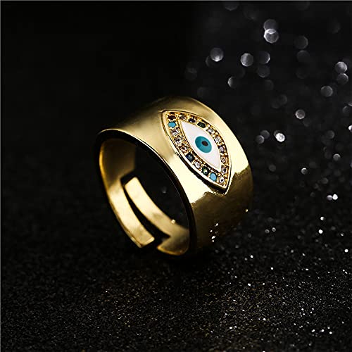 Blue Turkish Evil Eye Cubic Zirconia Wide Round Rings for Women Statement Band Stacking Finger Expandable Open Adjustable Size Gold Plated Elegant Sparkly Dainty Fashion Protection Jewelry Wedding Promise Mother Daughter Friendship Birthday2