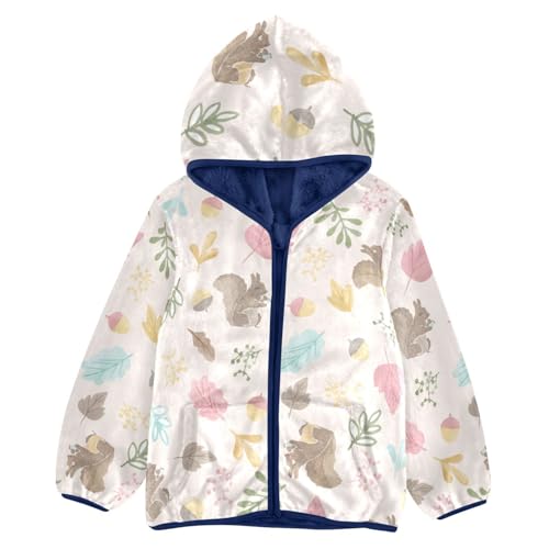 Cute Squirrel and Acorn Girls Fleece Jacket Girls Fall Jacket Girls Zip Up Hoodie Girls Sherpa Jacket 2-10T