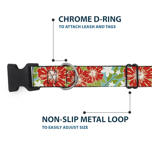 Collar de perro Buckle Down 13-18 pulgadas con flores plumerias verdes 6