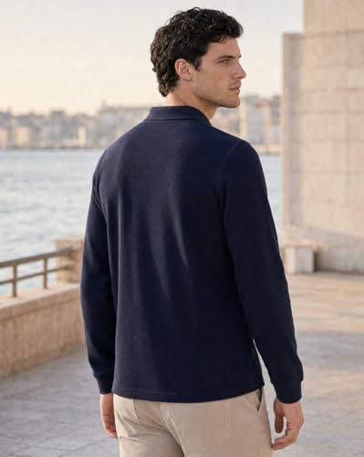 Image of Nobero Popcorn Textured Full Sleeve Polo T-Shirt for Men | Regular Fit
