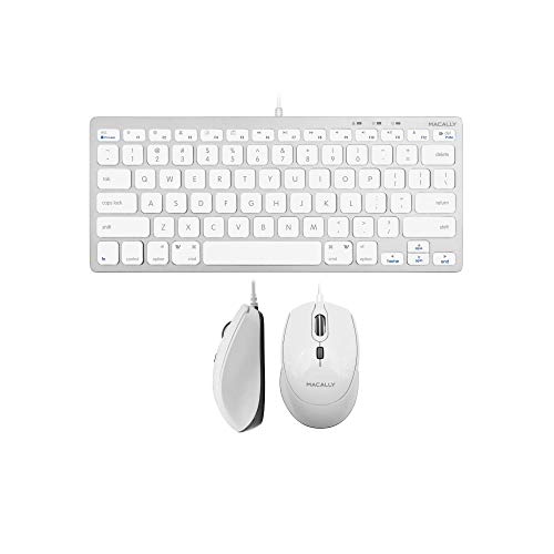 Macally USB C Wired Mouse and a USB C Mini Keyboard, Add Simplistic Apple Aesthetic to Your Office