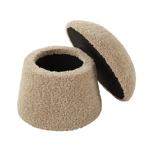 SARO LIFESTYLE Mushroom Storage Ottoman – Sherpa Footrest with Hidden