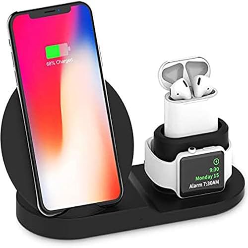 Charging Dock Stations 3 in 1 Wireless Charging Station for Samsung Galaxy & Apple iPhone - 7.5W Fast Charging Stand- Wireless Charger for Smartwatches, Smart Phones, Airpods - Black