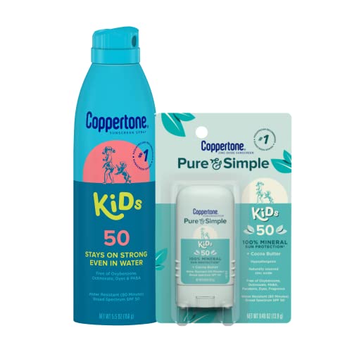 Coppertone Kids Sunscreen Spray SPF 50 + Pure and Simple Kids Sunscreen Stick for 50+ Sun Protection