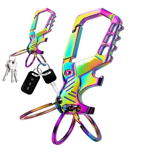 Abren de botellas de llavero para hombres, llavero de cerveza abridor,Llaves de clip de carabinero - Gadgets de la herramienta de carabinas compacta de equipo de sobrevivir con 3 anillos clave para ca