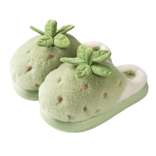 Strawberry Fuzzy Friut Slippers for Women, Cute Fluffy Plush Warm House Couple Slippers, Winter