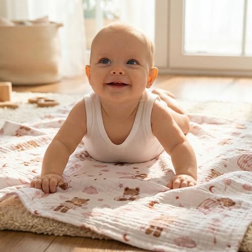 Image of GLLQUEN BABY Muslin Swaddle Blankets for Newborn Girls, Large 40''x38'' | 3Pk, 100% cotton, ultra soft and breathable, gentle on sensitive newborn skin, Multi-use as swaddle wrap, receiving blankets
