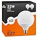 2x Lampadine LED E27 22W Professionali Garanzia 5 anni Opaca (2600 lumen equivalenti a 160W) - Forma: Globo G120 - Luce Bianco Naturale 4000K - Fascio Luminoso 200°