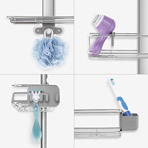simplehuman X-Large Adjustable Hanging Shower Caddy, Handheld Showerhead Compatible, Family-Size Bathroom Organizer with 12-Inch Extended Neck, Adjustable Shelves, Rust-Proof Stainless Steel by simplehuman - Image 6