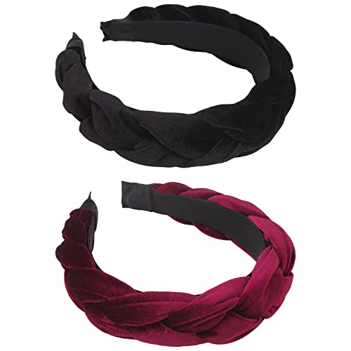 Rinvee Headbands For Women Velvet Braided Headbands Fashion Hairband Criss Cross Hair Accessories, Black And Wine Red #TOP9