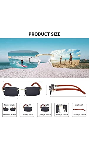 Rimless Rectangle Sunglasses for Men Women Hip-hop Wood Small Square Sunglasses frameless cool shades2