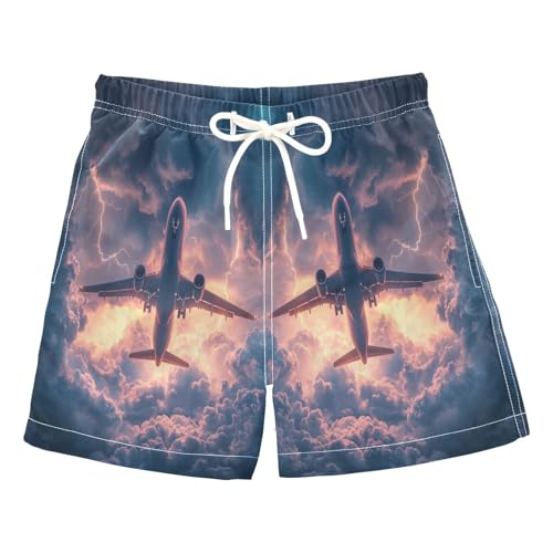 Jucciaco Boys Swim Trunk Quick Dry Beach Board Shorts Airplane Flying Aircraft Lightning Swimwear for Kids Multicolor