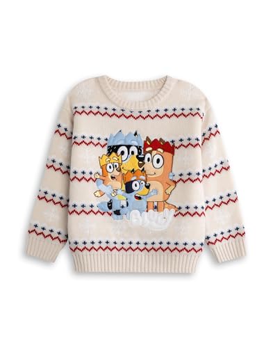 Bluey Kids Unisex Cream Heeler Family Christmas Jumper Bingo Bandit and Chilli | Classic Long Sleeve Crew Neck | Kids Christmas Wear for Festive Fun Merch - 6-7 Years