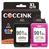 Contenu de l'emballage: Pack de 2 cartouches d'encre remanufacturées de remplacement pour HP 901 XL (1 noire et 1 tricolore) Pack Combiné. Remarque : Ce n'est pas un produit original. Veuillez confirmer le modèle de votre imprimante avant l'achat.