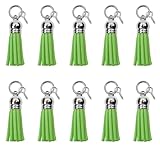Mini Skater Keychain Tassels for Jewelry Making 10Pcs Silver Cap Suede Faux Leather Tassel Keychain Charms with 10Pcs Jump Rings and 10Pcs Screw Eye Pins (Yellow-Green)