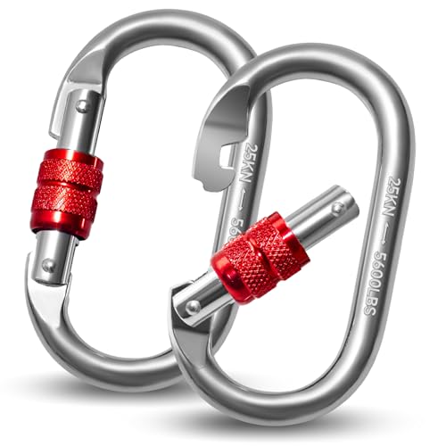 Vipuikos 2 Stück Karabinerhaken 25KN, O-förmige Karabinerhaken Groß, Schwerlast Sicherheitskarabiner Edelstahl, 2500 Kg Belastbarkeit Karabiner für Yoga, Hängematte, Camping, Schaukel, Klettern, Absei